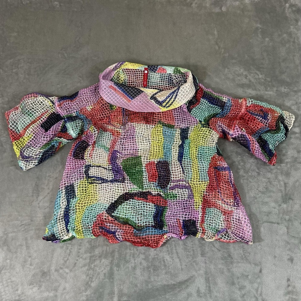 IC Collection Multicolor Grid Pattern Sheer Mesh Shawl Womens 1X Geometric
